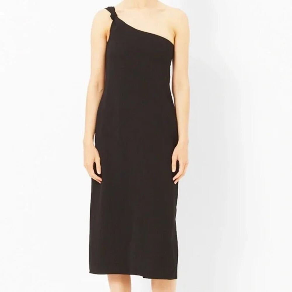 Toteme Women's Black One Shoulder Midi Dress Back Slit Cocktail Party Minimalist